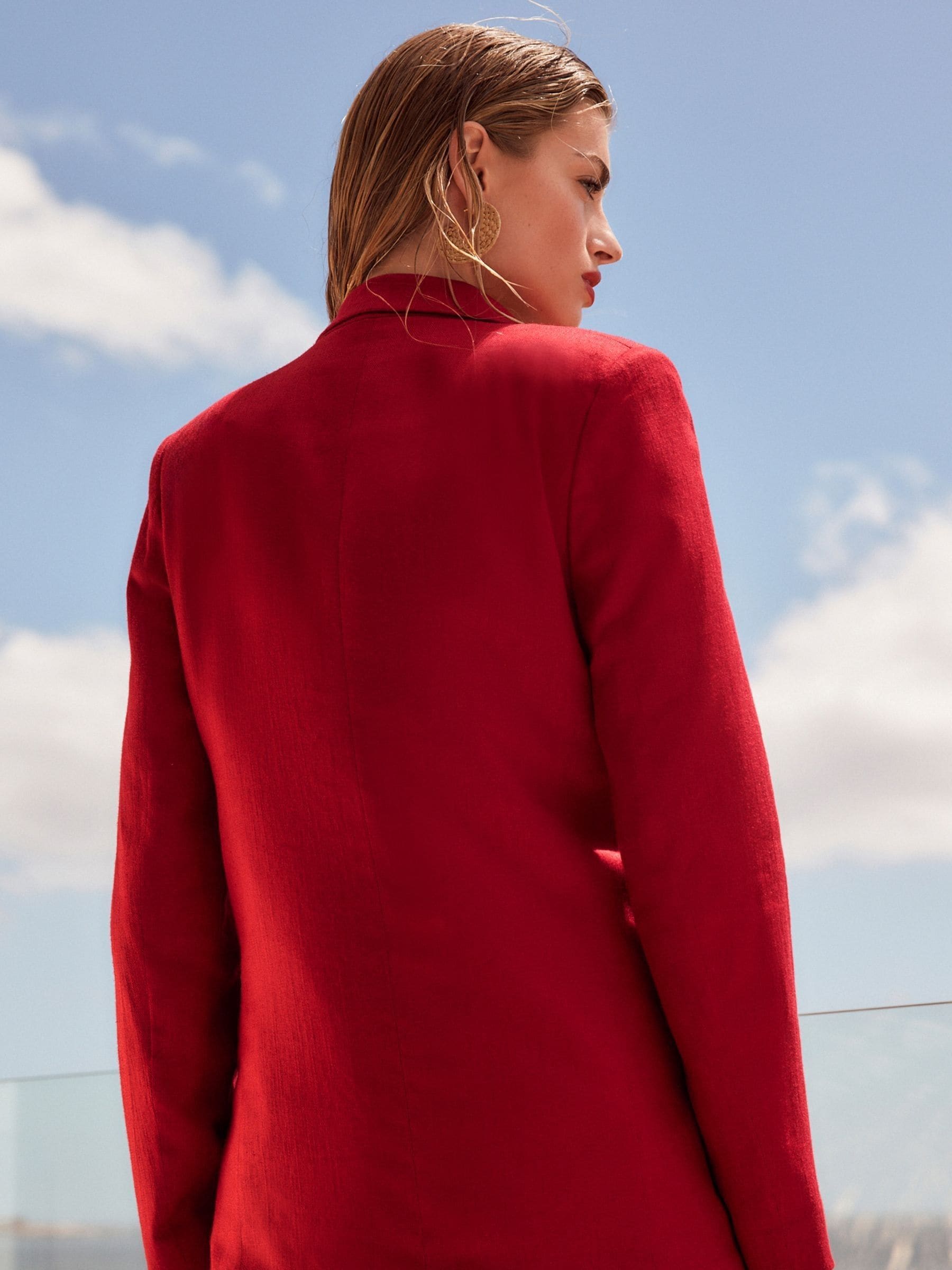 Red linen jacket ladies discount