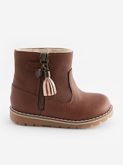 Tan Brown Standard Fit (F) Warm Lined Tassel Detail Zip Boots - Image 2 of 7
