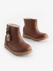 Tan Brown Standard Fit (F) Warm Lined Tassel Detail Zip Boots - Image 3 of 7