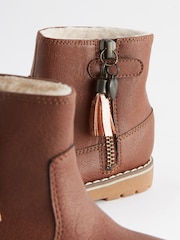 Tan Brown Standard Fit (F) Warm Lined Tassel Detail Zip Boots - Image 5 of 7
