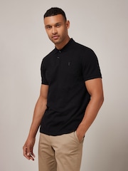 Black Regular Fit Short Sleeve Pique Polo Shirt - Image 1 of 6