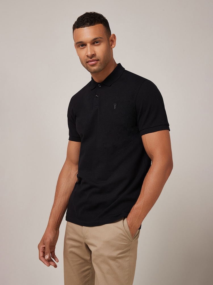 Black Regular Fit Short Sleeve Pique Polo Shirt - Image 1 of 6