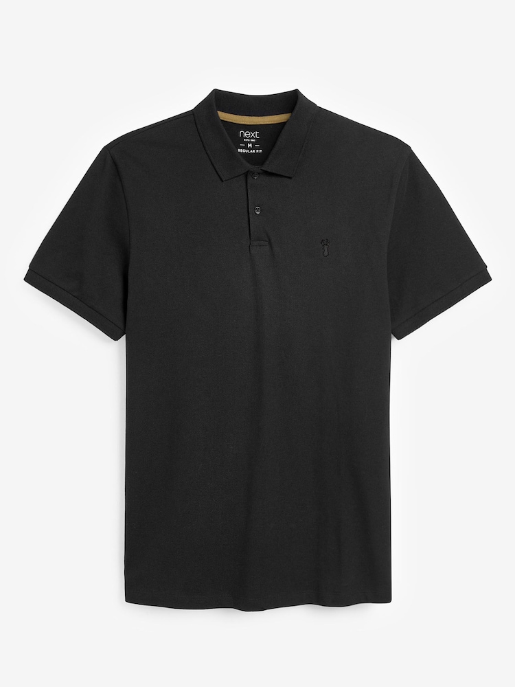 Black Regular Fit Short Sleeve Pique Polo Shirt - Image 6 of 6