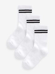 White Black Stripe Regular Length Cotton Rich Cushioned Sole Ankle Socks 3 Pack - Image 1 of 4