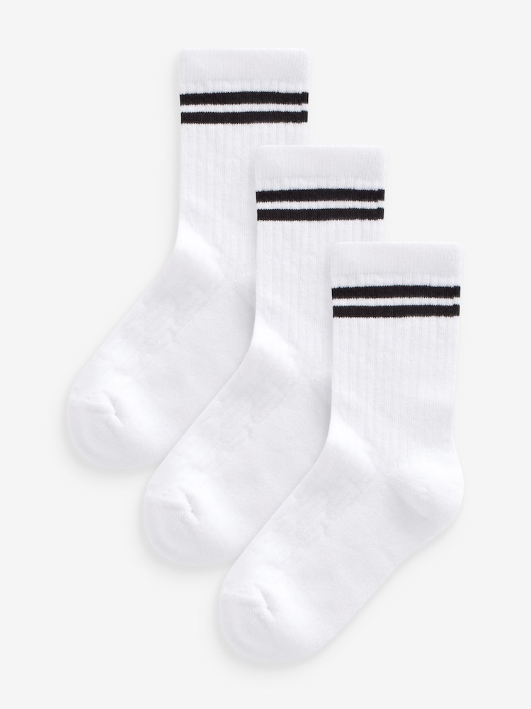 White Black Stripe Regular Length Cotton Rich Cushioned Sole Ankle Socks 3 Pack - Image 1 of 4