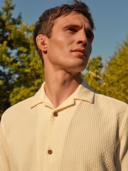 Ecru 100% Cotton Textured Waffle Short Sleeve Shirt - Image 1 of 7