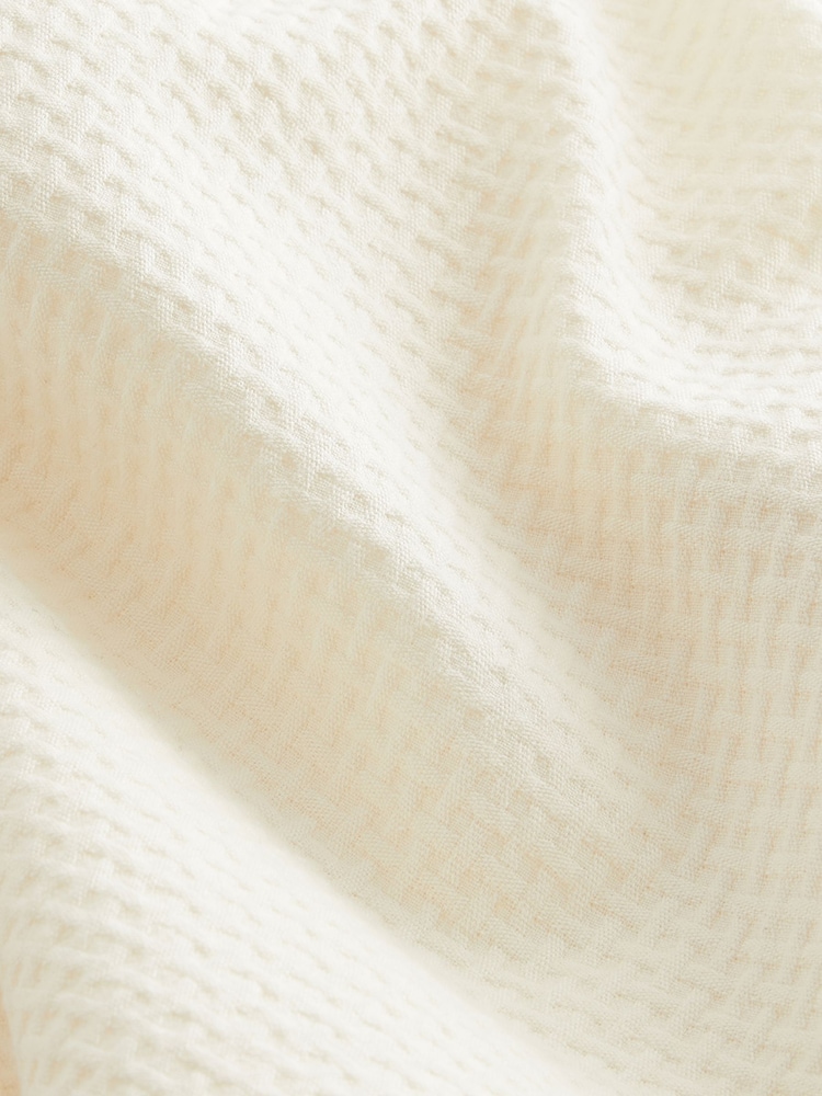 Ecru 100% Cotton Textured Waffle Short Sleeve Shirt - Image 4 of 7