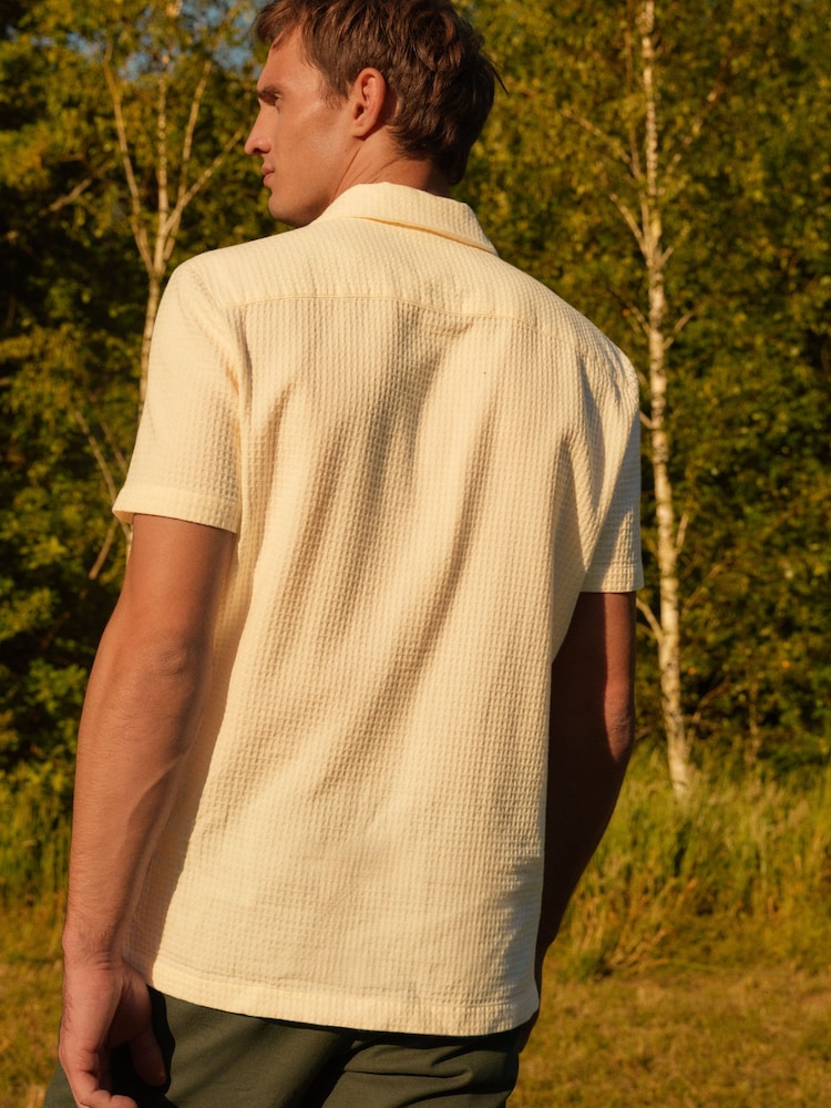 Ecru 100% Cotton Textured Waffle Short Sleeve Shirt - Image 5 of 7