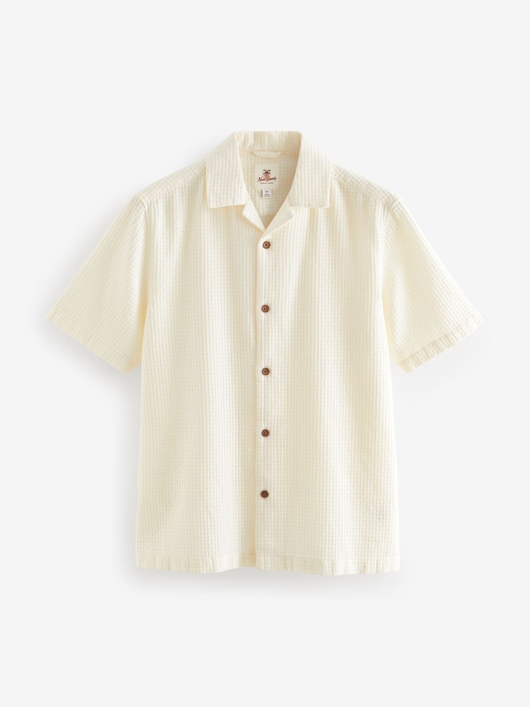 Ecru 100% Cotton Textured Waffle Short Sleeve Shirt - Image 6 of 7