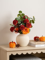 Scottish Everlastings Ltd Orange Chrysanthemum  Eucalyptus Artificial Flower Arrangement - Image 1 of 3