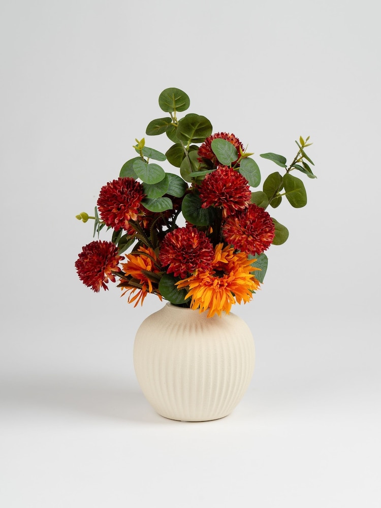 Scottish Everlastings Ltd Orange Chrysanthemum  Eucalyptus Artificial Flower Arrangement - Image 2 of 3