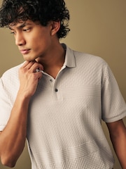 Neutral Textured Block Polo Shirt - Image 1 of 8