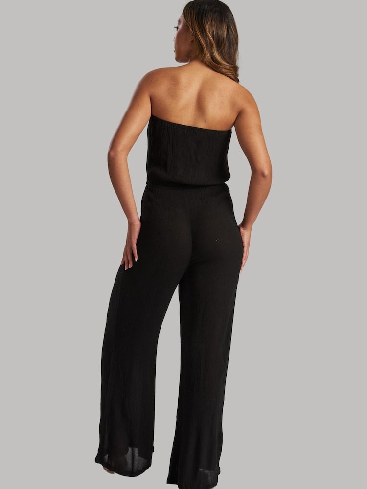 South Beach Black Crinkle Viscose Strapless Jumpsuit - Image 2 of 4 South Beach Black Crinkle Viscose Strapless Jumpsuit - Image 2 of 4