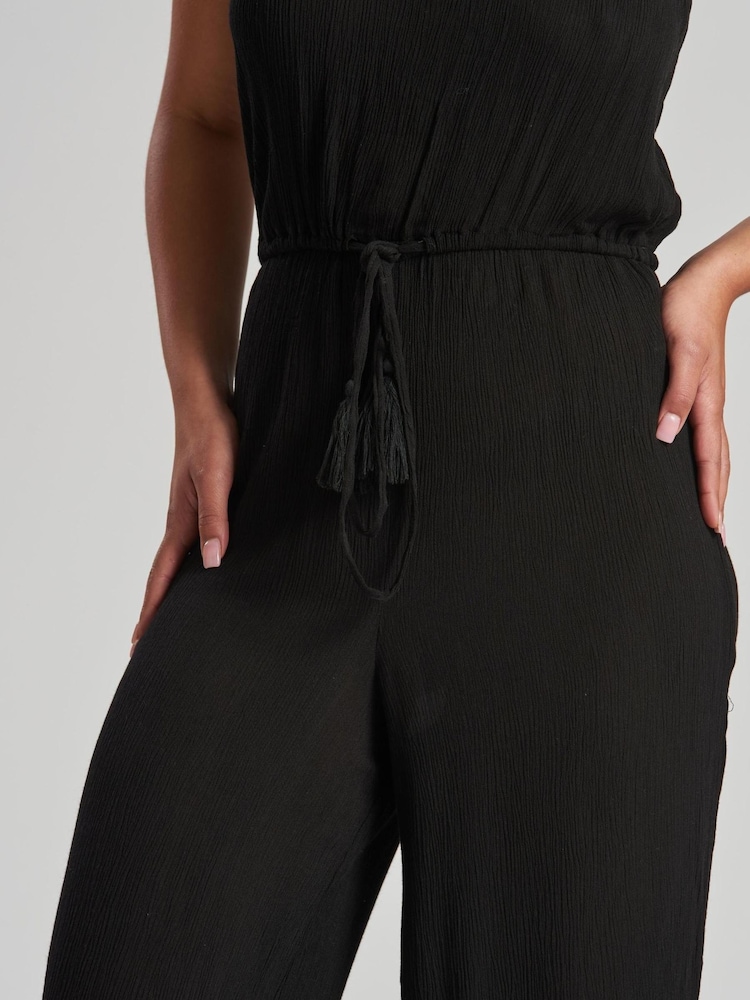 South Beach Black Crinkle Viscose Strapless Jumpsuit - Image 4 of 4 South Beach Black Crinkle Viscose Strapless Jumpsuit - Image 4 of 4