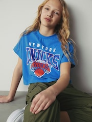 Blue New York Knicks NBA Boxy Graphic T-Shirt (3-16yrs) - Image 4 of 8