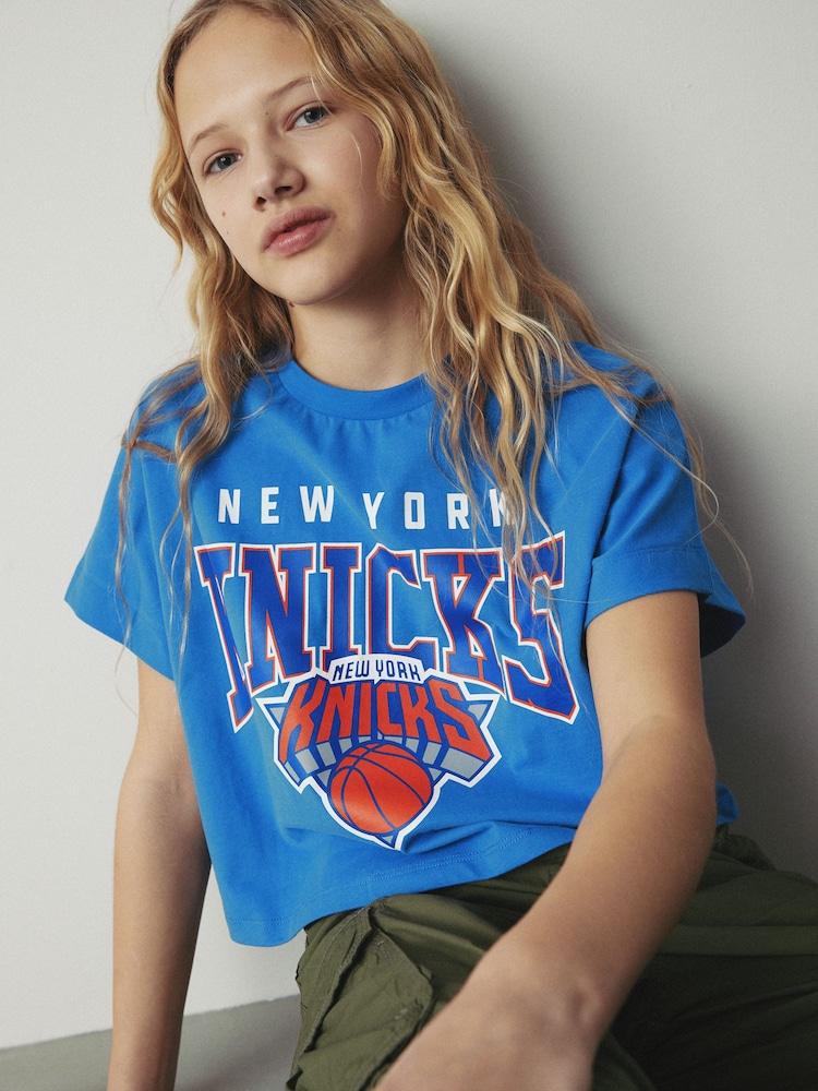 Blue New York Knicks NBA Boxy Graphic T-Shirt (3-16yrs) - Image 5 of 8
