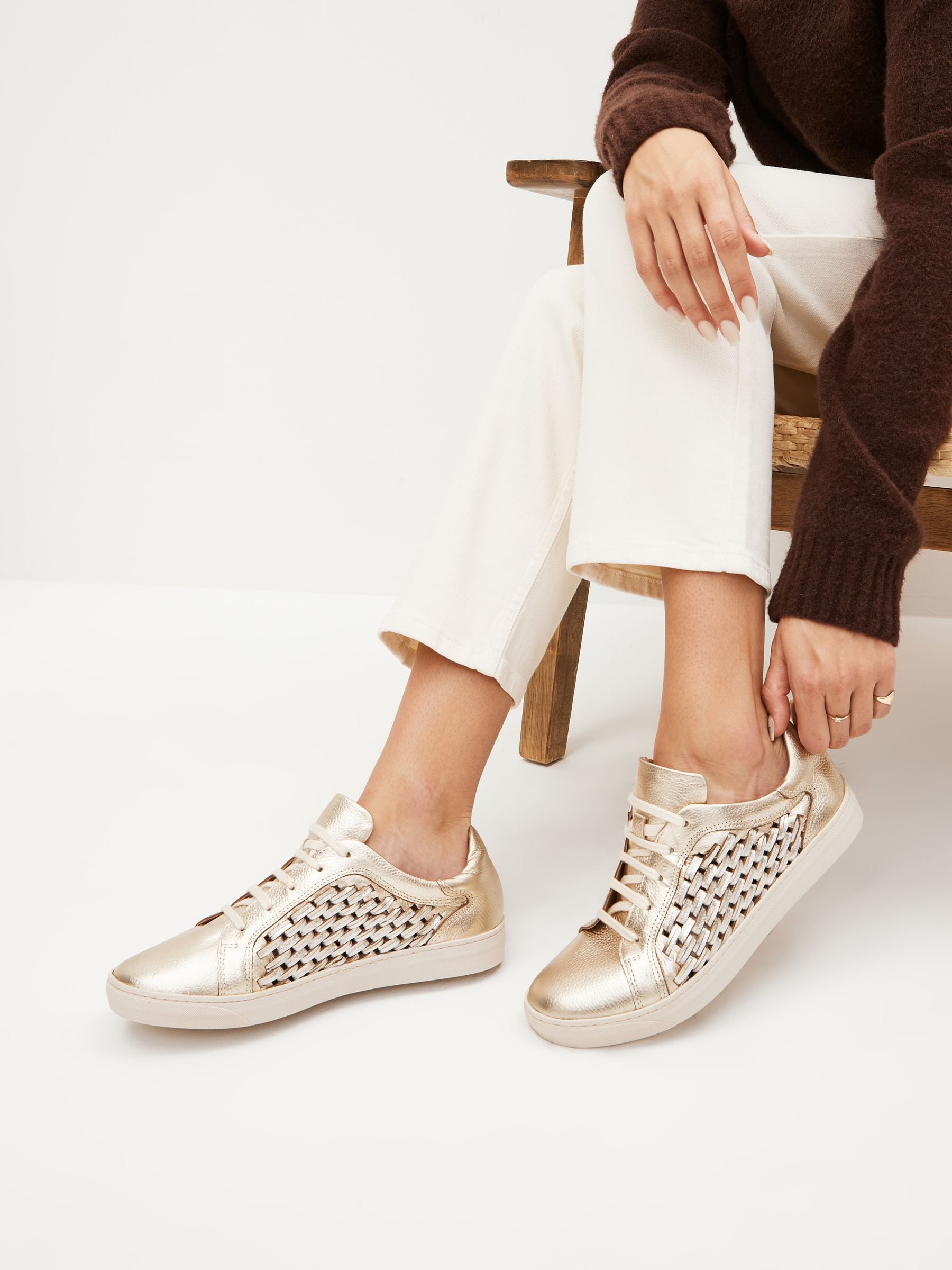 Gold leather trainers new arrivals