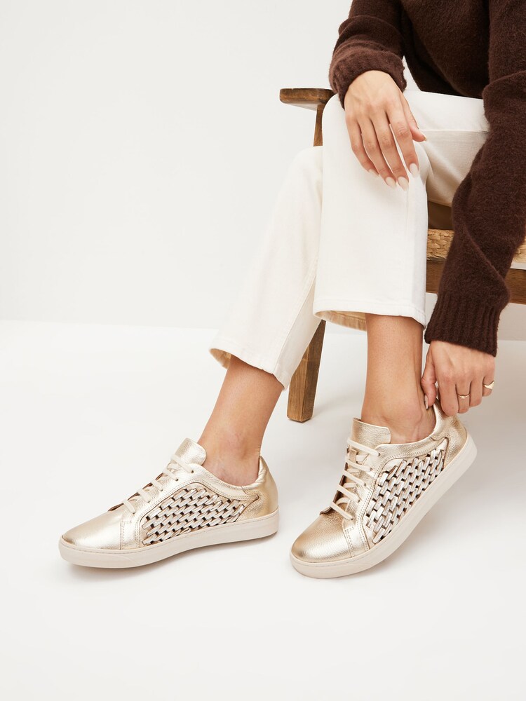 Gold - Signature Lederturnschuhe mit Schnürung und Webdesign - Bild 1 von 8