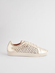 Gold - Signature Lederturnschuhe mit Schnürung und Webdesign - Bild 3 von 8