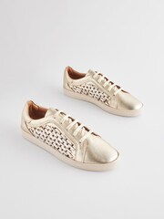 Gold - Signature Lederturnschuhe mit Schnürung und Webdesign - Bild 4 von 8