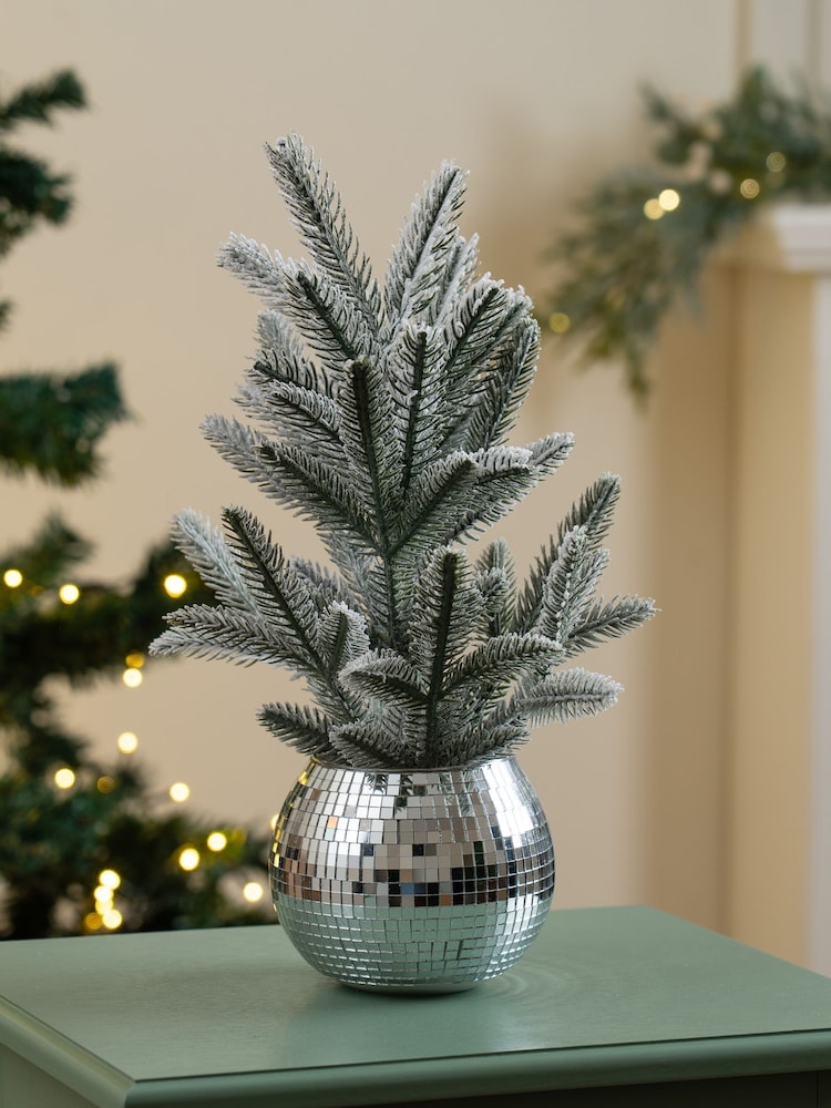 Scottish Everlastings Ltd Silver Mirrorball Potted Christmas Tree - Image 1 of 3 Scottish Everlastings Ltd Silver Mirrorball Potted Christmas Tree - Image 1 of 3