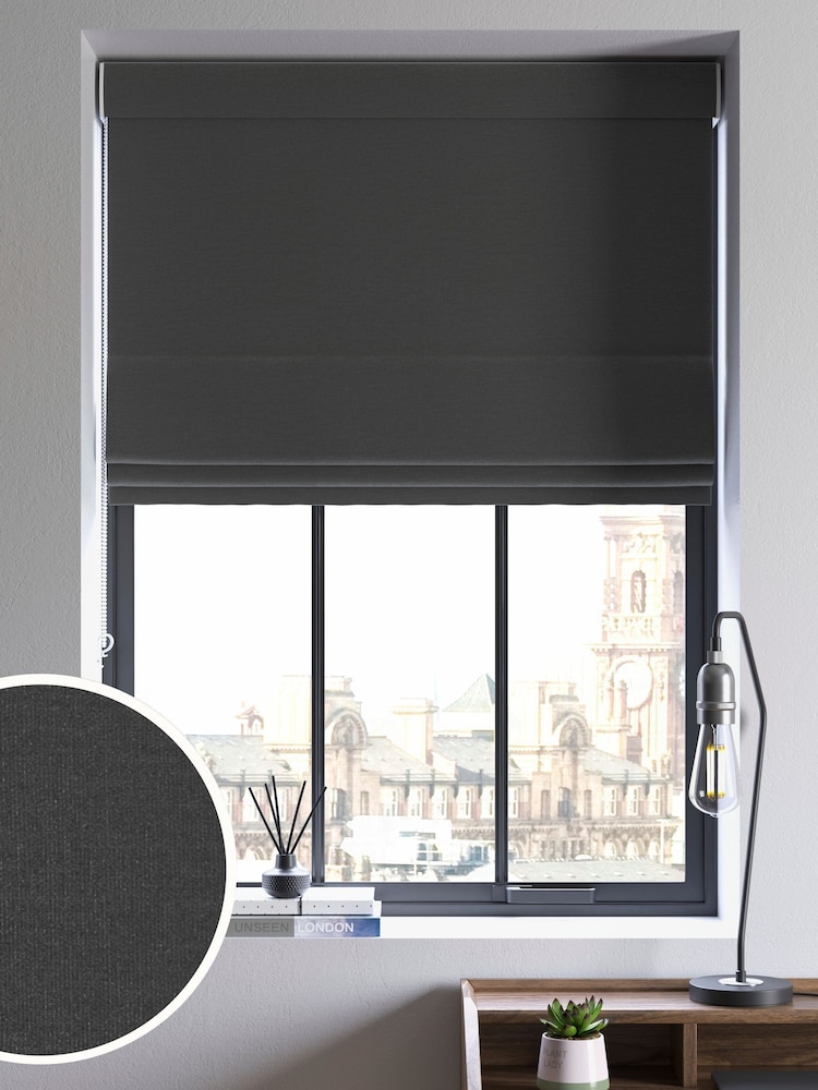 Dark Charcoal Grey 100% Cotton Made To Measure Roman Blind - Image 1 of 6