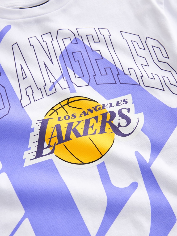 White LA Lakers NBA Oversized Graphic T-Shirt (3-16yrs) - Image 7 of 7