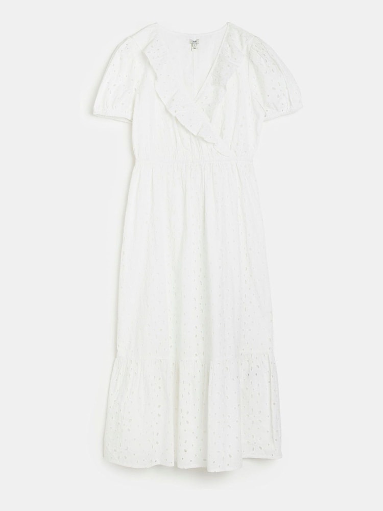 River Island White Broderie Wrap Midi Dress - Image 4 of 4 River Island White Broderie Wrap Midi Dress - Image 4 of 4