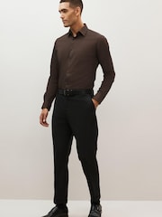 Chocolate Brown Slim Fit Easy Care Single Cuff Shirt - Image 2 of 6