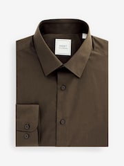 Chocolate Brown Slim Fit Easy Care Single Cuff Shirt - Image 5 of 6