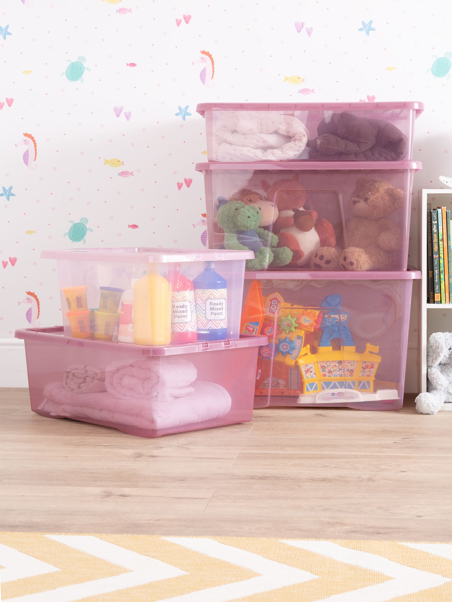Wham 5 Piece Pink Crystal Multisize Storage Boxes