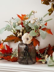 Scottish Everlastings Ltd Orange Pumpkin Arrangement in Ribbed Glass Vase - Image 1 of 3