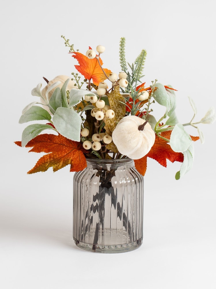 Scottish Everlastings Ltd Orange Pumpkin Arrangement in Ribbed Glass Vase - Image 2 of 3 Scottish Everlastings Ltd Orange Pumpkin Arrangement in Ribbed Glass Vase - Image 2 of 3