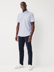 White/Blue Hummingbird Easy Iron With Button Down Collar Short Sleeve Oxford Shirt - Image 2 of 6