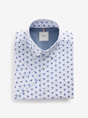 White/Blue Hummingbird Easy Iron With Button Down Collar Short Sleeve Oxford Shirt - Image 5 of 6