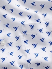 White/Blue Hummingbird Easy Iron With Button Down Collar Short Sleeve Oxford Shirt - Image 6 of 6