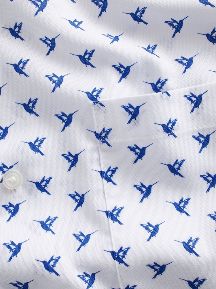 White/Blue Hummingbird Easy Iron With Button Down Collar Short Sleeve Oxford Shirt - Image 6 of 6