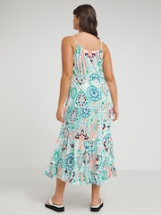 JD Williams Blue Aztec Style Print Maxi Tiered Beach Dress - Image 2 of 4