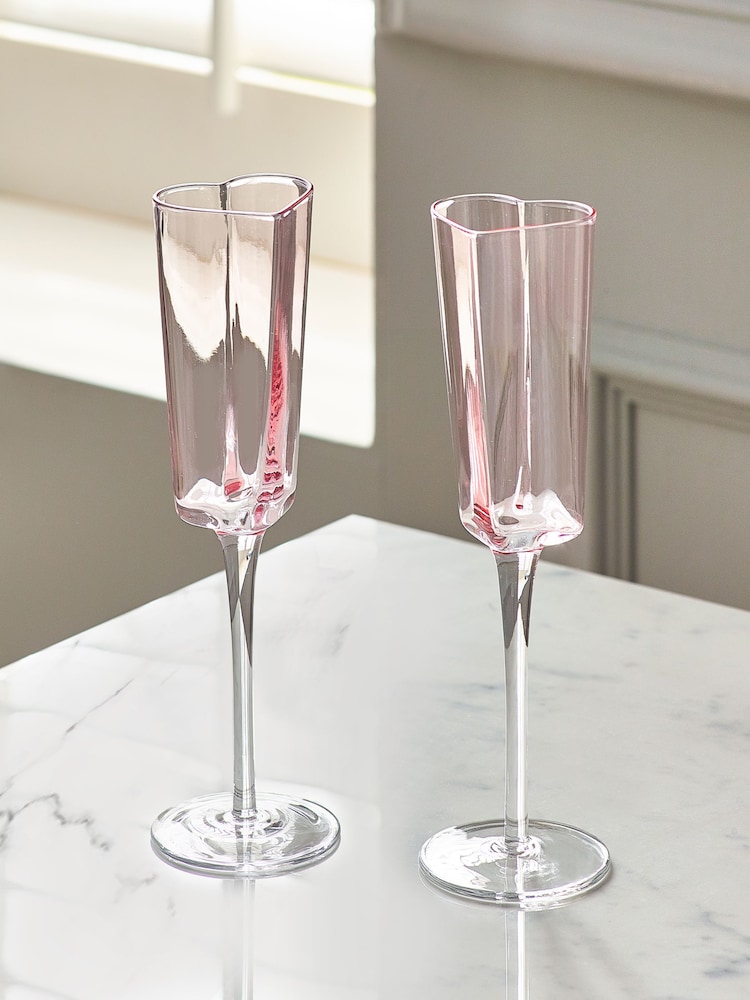 Pink Set of 2 Heart Champagne Flutes Glassware - Image 2 of 3