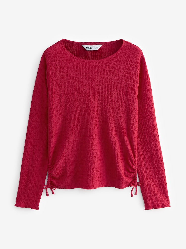 Burgundy Red Long Sleeve Tie Side Top - Image 1 of 1