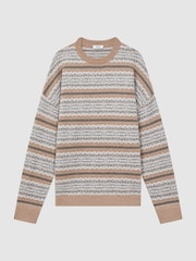 Reiss Camel Plato Wool Fairisle Pattern Crew Neck Jumper - Image 2 of 5