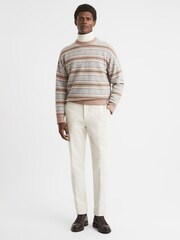 Reiss Camel Plato Wool Fairisle Pattern Crew Neck Jumper - Image 4 of 5