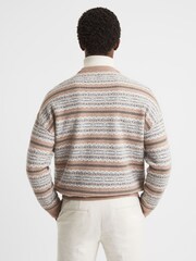 Reiss Camel Plato Wool Fairisle Pattern Crew Neck Jumper - Image 5 of 5