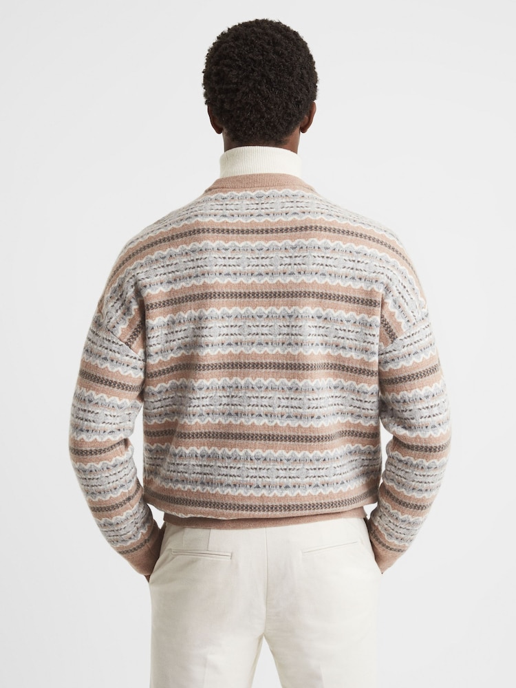Reiss Camel Plato Wool Fairisle Pattern Crew Neck Jumper - Image 5 of 5