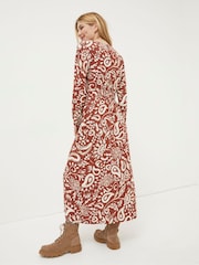 FatFace Brown Haldon Watercolour Midi Dress - Image 2 of 5