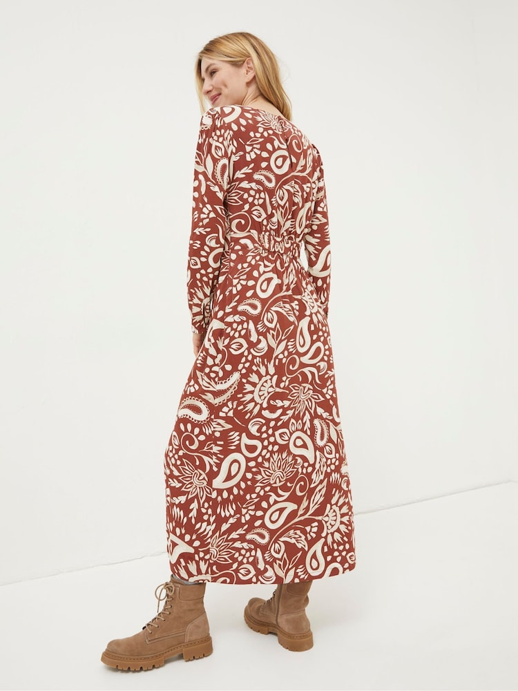 FatFace Brown Haldon Watercolour Midi Dress - Image 2 of 5 FatFace Brown Haldon Watercolour Midi Dress - Image 2 of 5