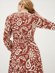 FatFace Brown Haldon Watercolour Midi Dress - Image 3 of 5
