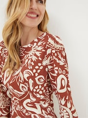 FatFace Brown Haldon Watercolour Midi Dress - Image 4 of 5