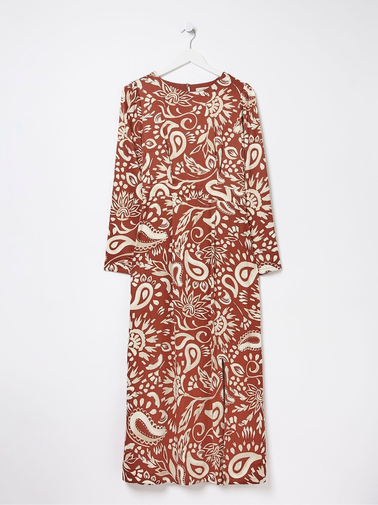 FatFace Brown Haldon Watercolour Midi Dress - Image 5 of 5