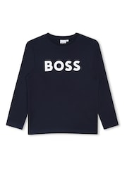 BOSS Blue Cotton Jersey Long Sleeve T-Shirt - Image 1 of 3
